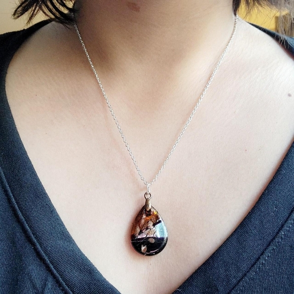 Vintage Dainty Murano Glass Silver Boho Bohemian Teardrop Necklace - Picture 7 of 8